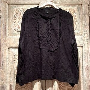 EUC J.Crew Black Floral Eyelet Blouse with Ruffle Detail /3x/